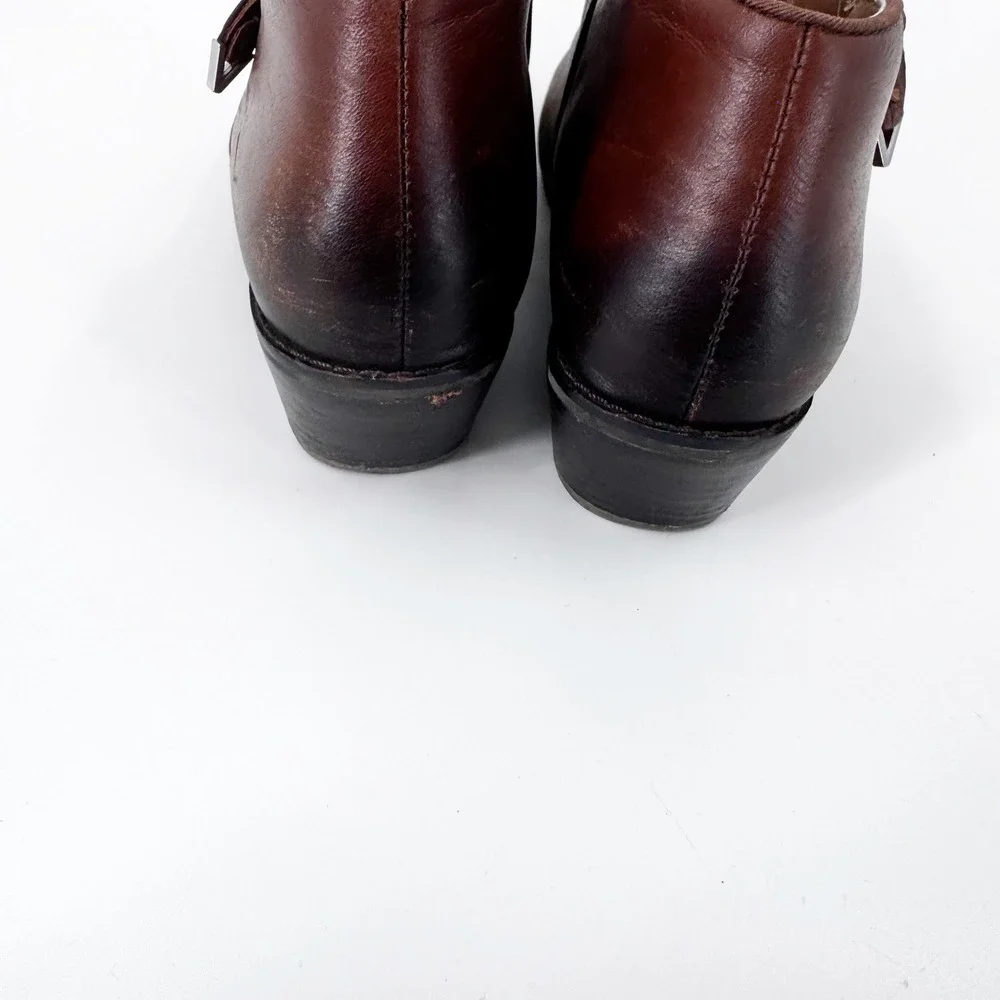 Vionic JOLENE Brown Leather Side Zip Ankle Boots Block‎ Heel Comfort Size 8.5